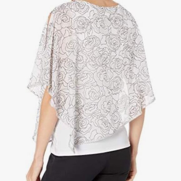 Prelude Women's Floral Glitter Print Overlay Top with Rhinestone ~ NWT ~ Large - Picture 11 of 13